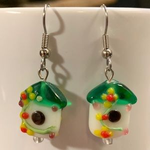 Murano Glass Bird House Earrings
